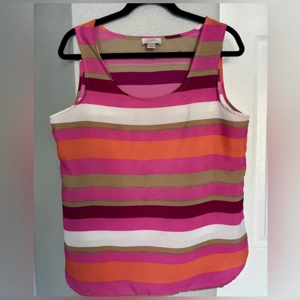 LOFT Pink Multi-Stripe Sleeveless Tank